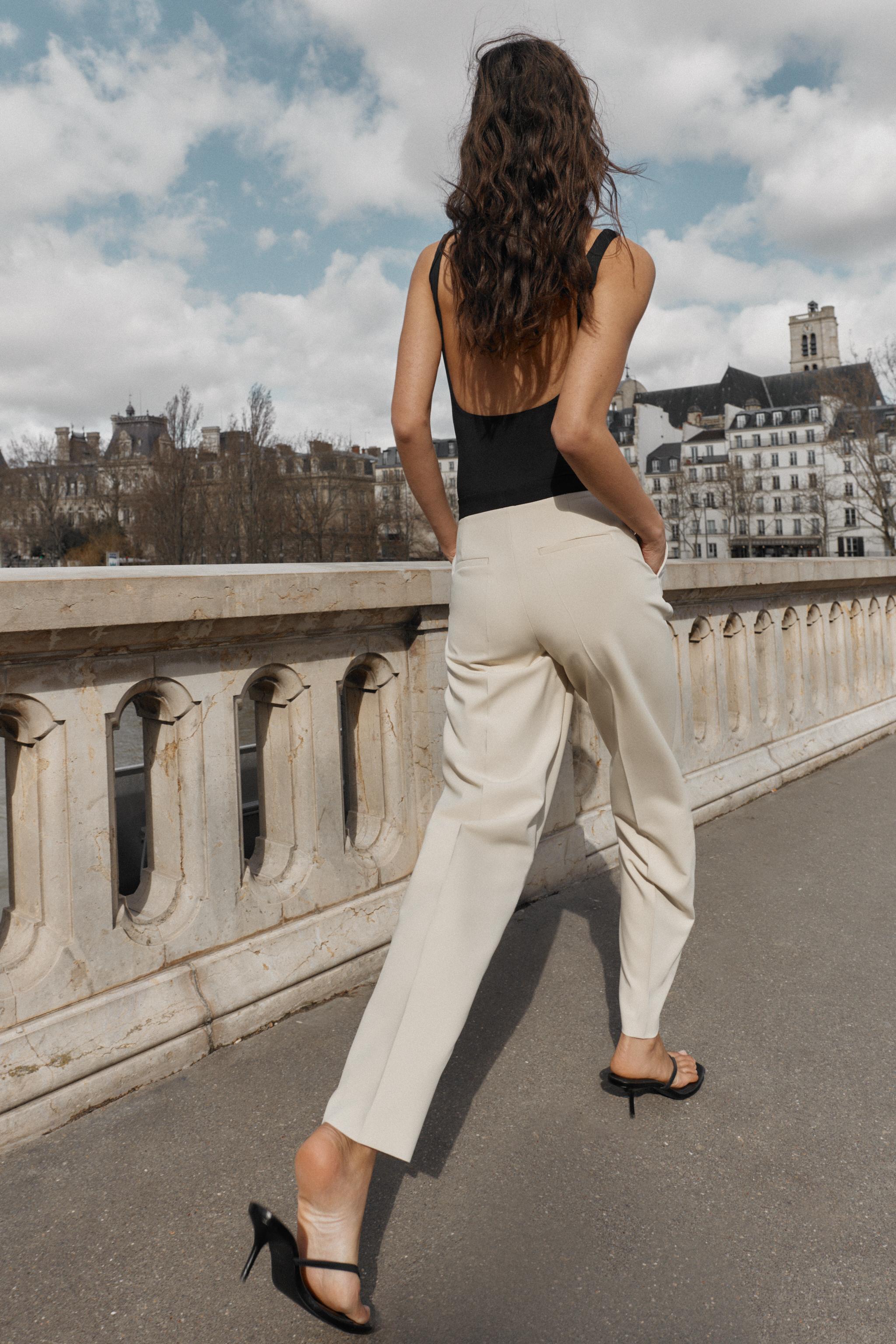 CONTRAST WAIST STRAIGHT LEG PANTS